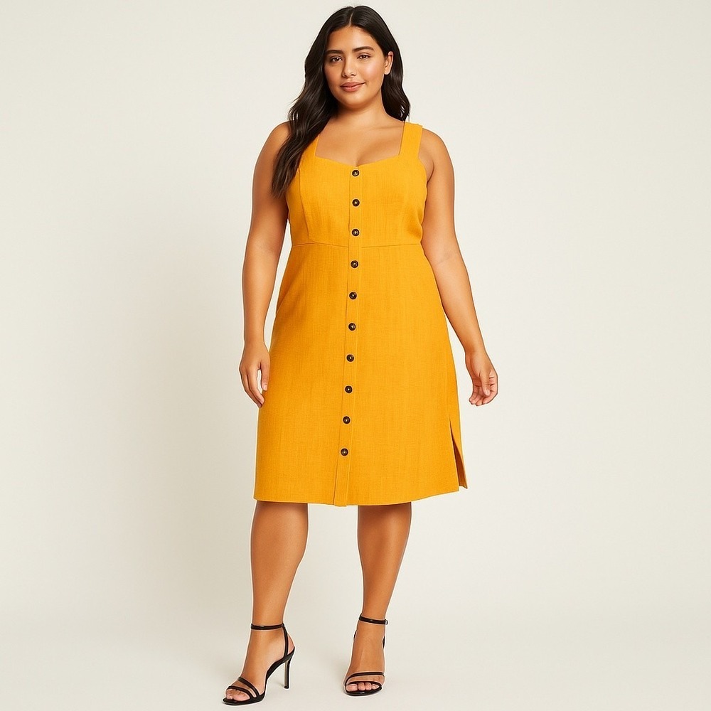 Madewell Dress Womens 2XL Yellow Button Front Sleeveless SP20 L3301 Cotton Blend